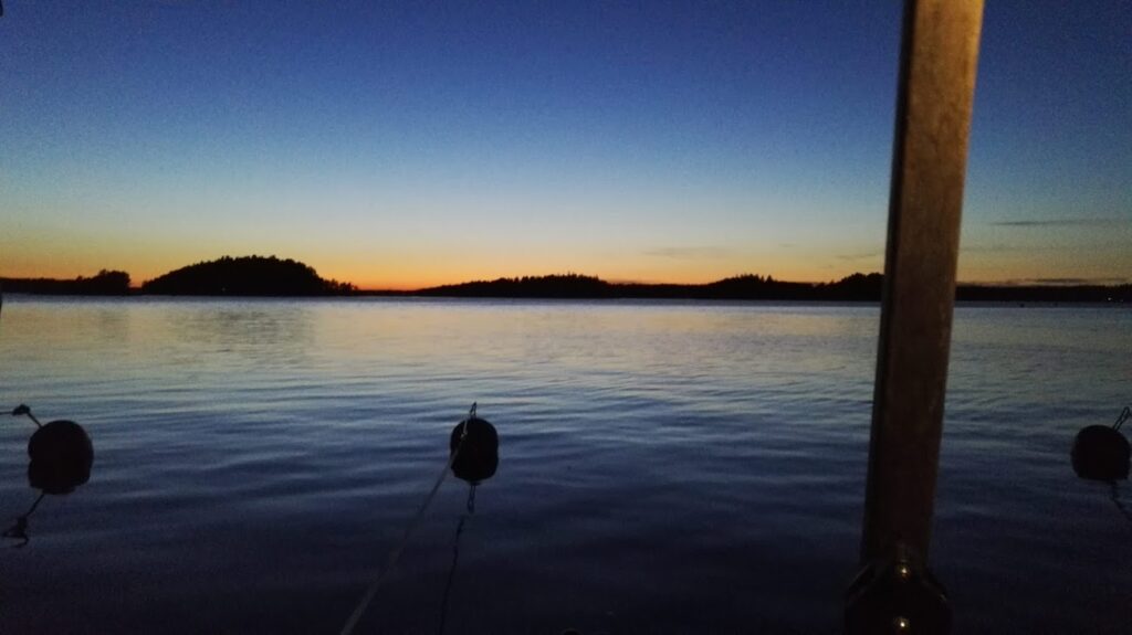 Merimaisema, auringonlasku, Sandholmsudden tyynenä iltana